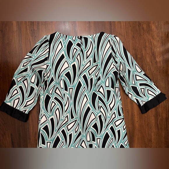 Tibi Shift Dress Size 10 Geometric Pattern Black White Teal 100% Silk Business - Picture 12 of 16